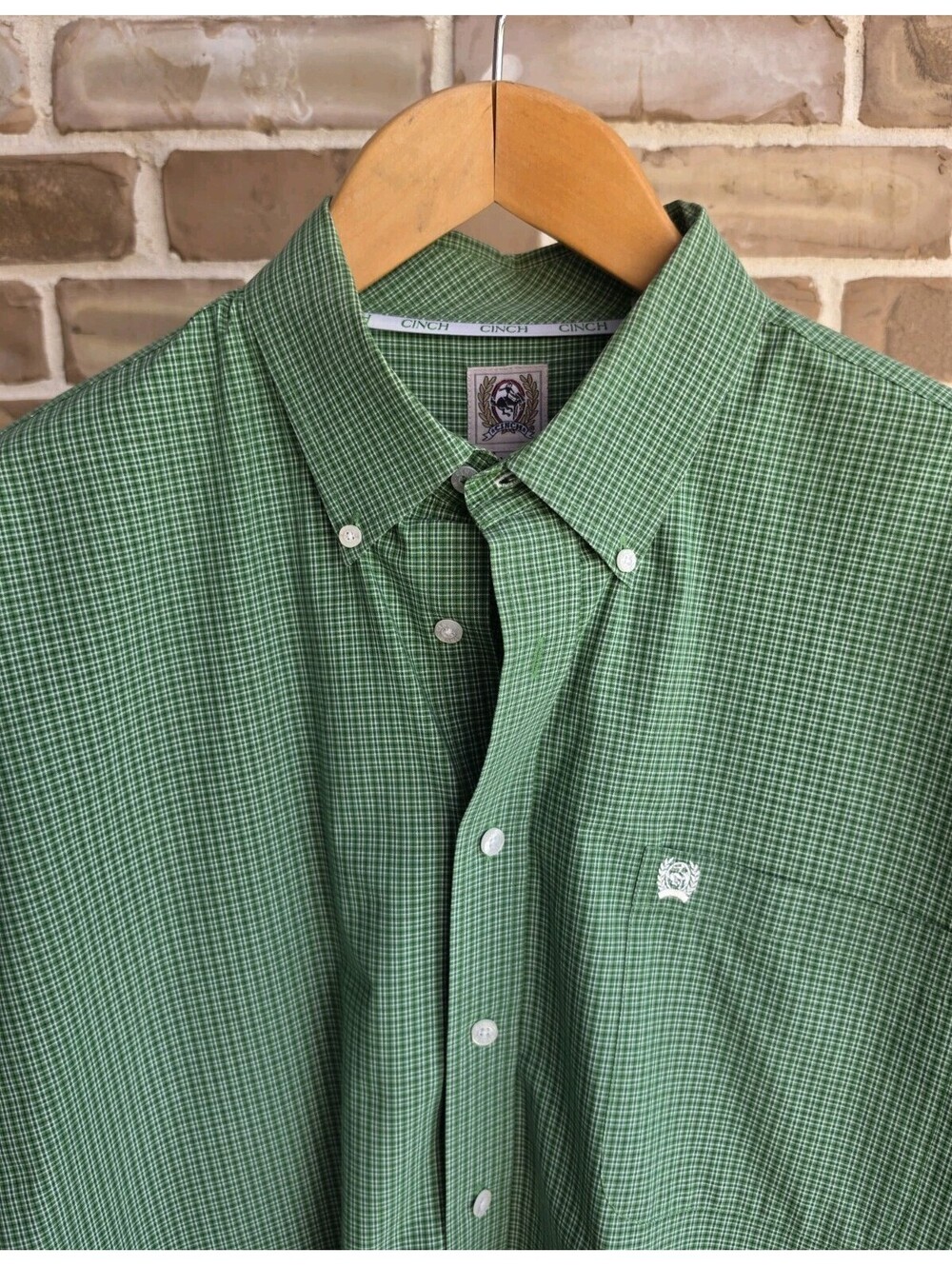 Cinch Men's XL Green Plaid Check 100% Cotton Button Down Western Shirt